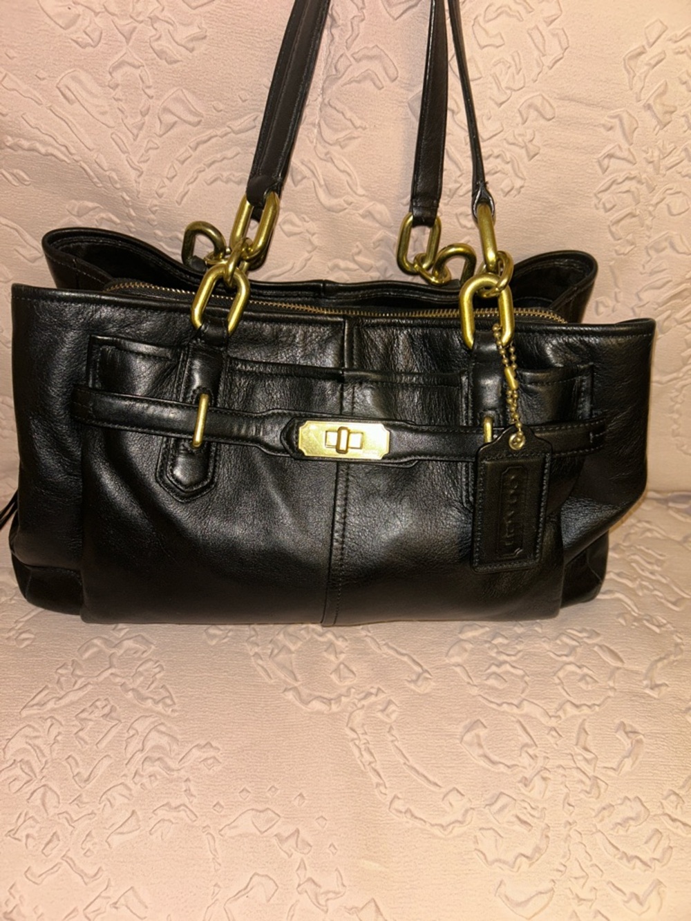Coach Black Leather Shoulder Bag with Gold Hardware